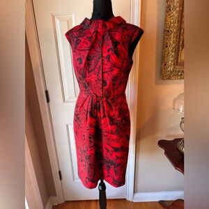 Kay Unger Crimson and Ebony Floral Midi Dress